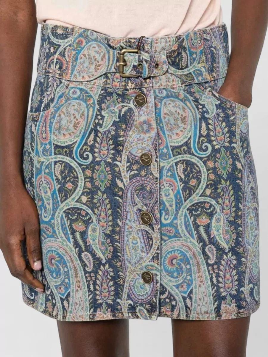 Etro Denim Paisley-Print Mini Skirt