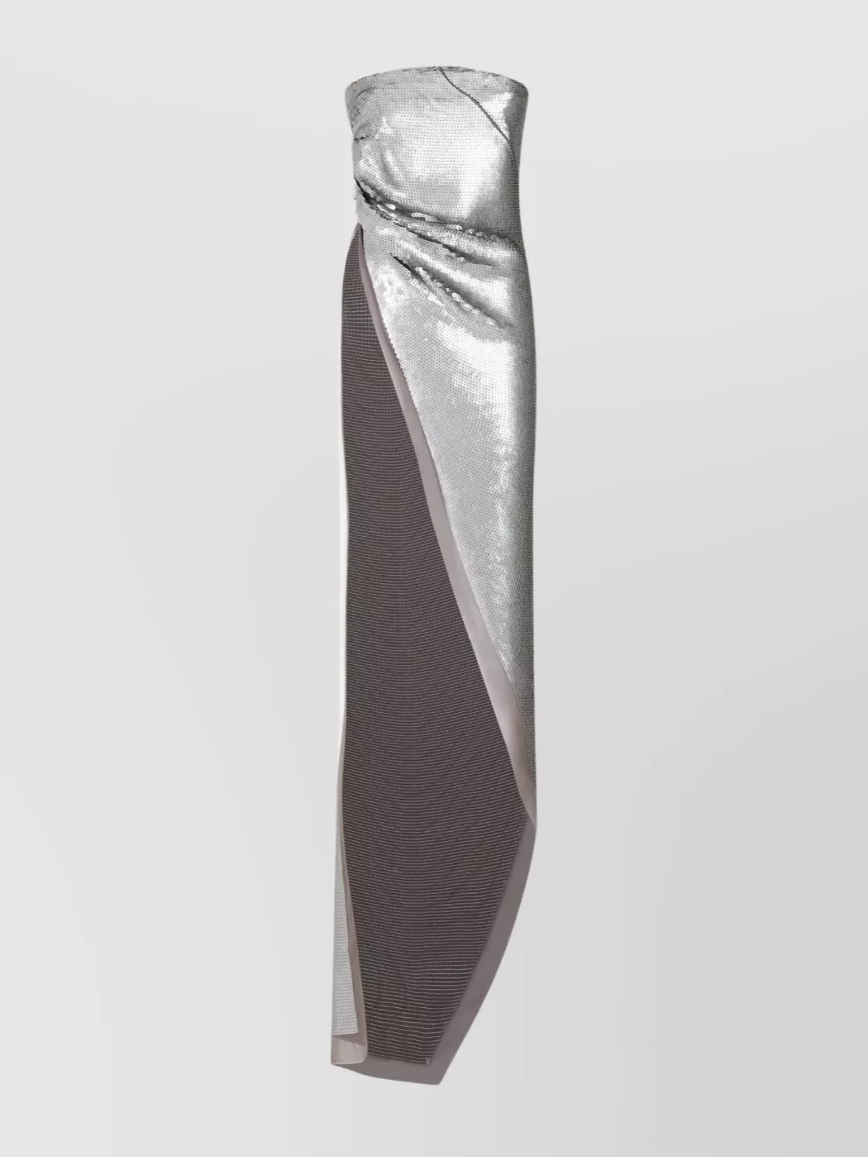 Rick Owens Long Strapless Silk Top Sequinned In Silver