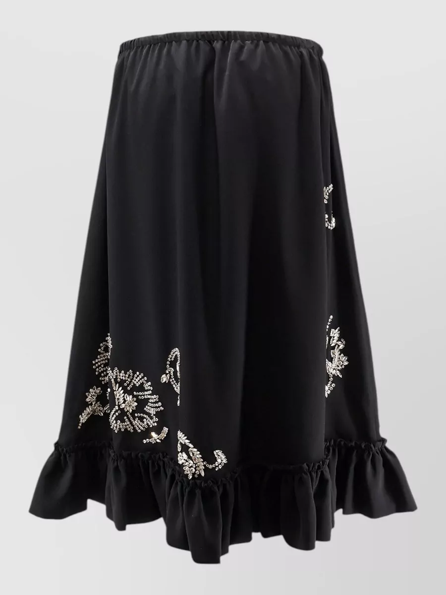 Dries Van Noten Samila Rhinestone Skirt Midi Ruffled Hem In Black