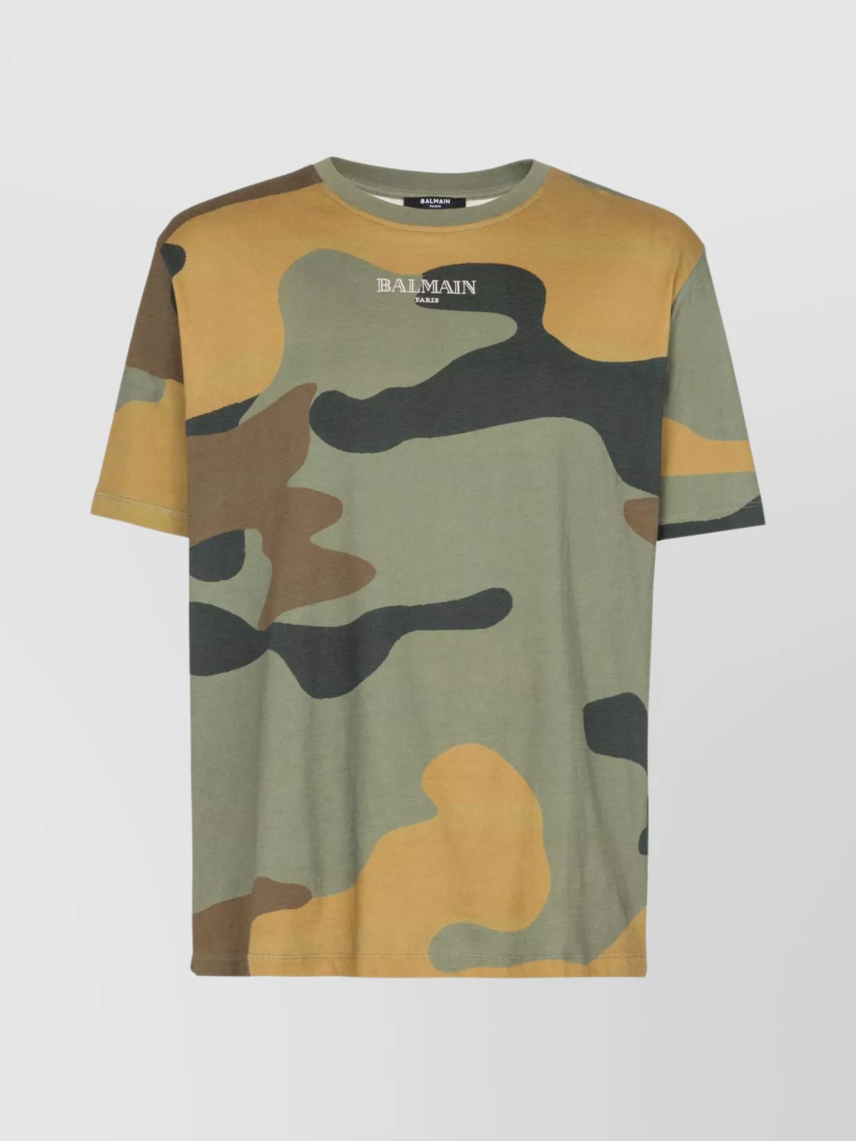 Shop Balmain Camouflage Print Ribbed Neck T-shirt In Green