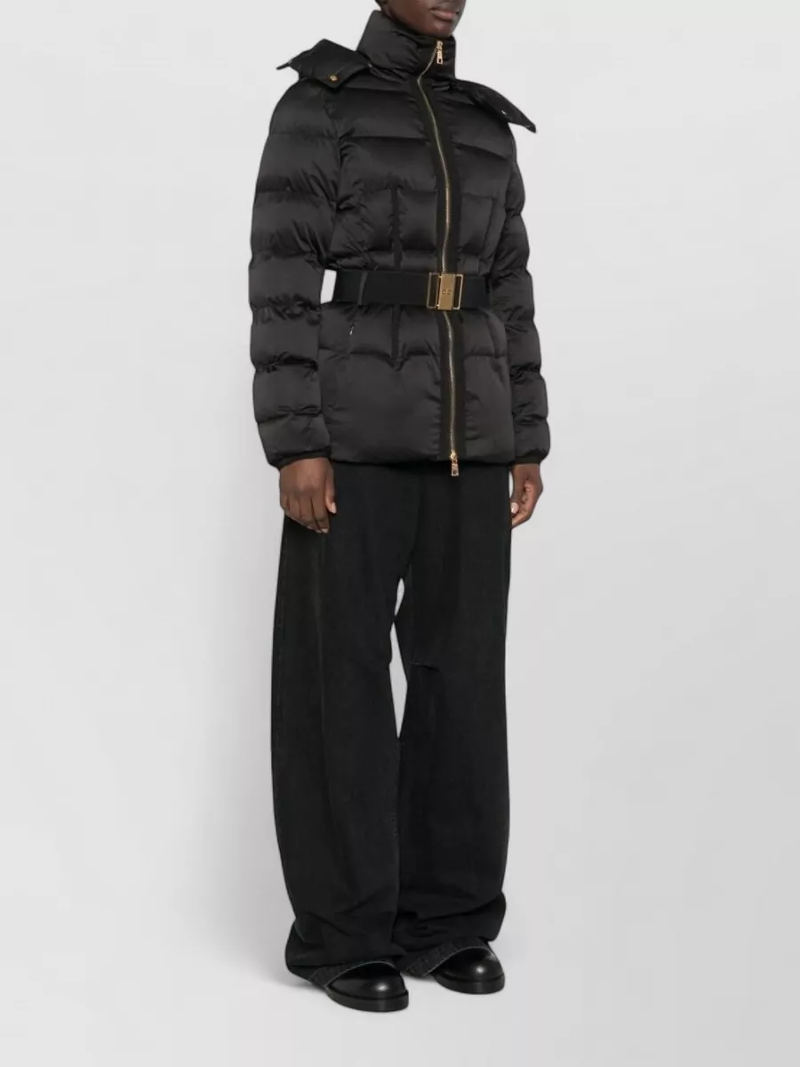 Elisabetta Franchi Down Belted Hooded Puffer Coat