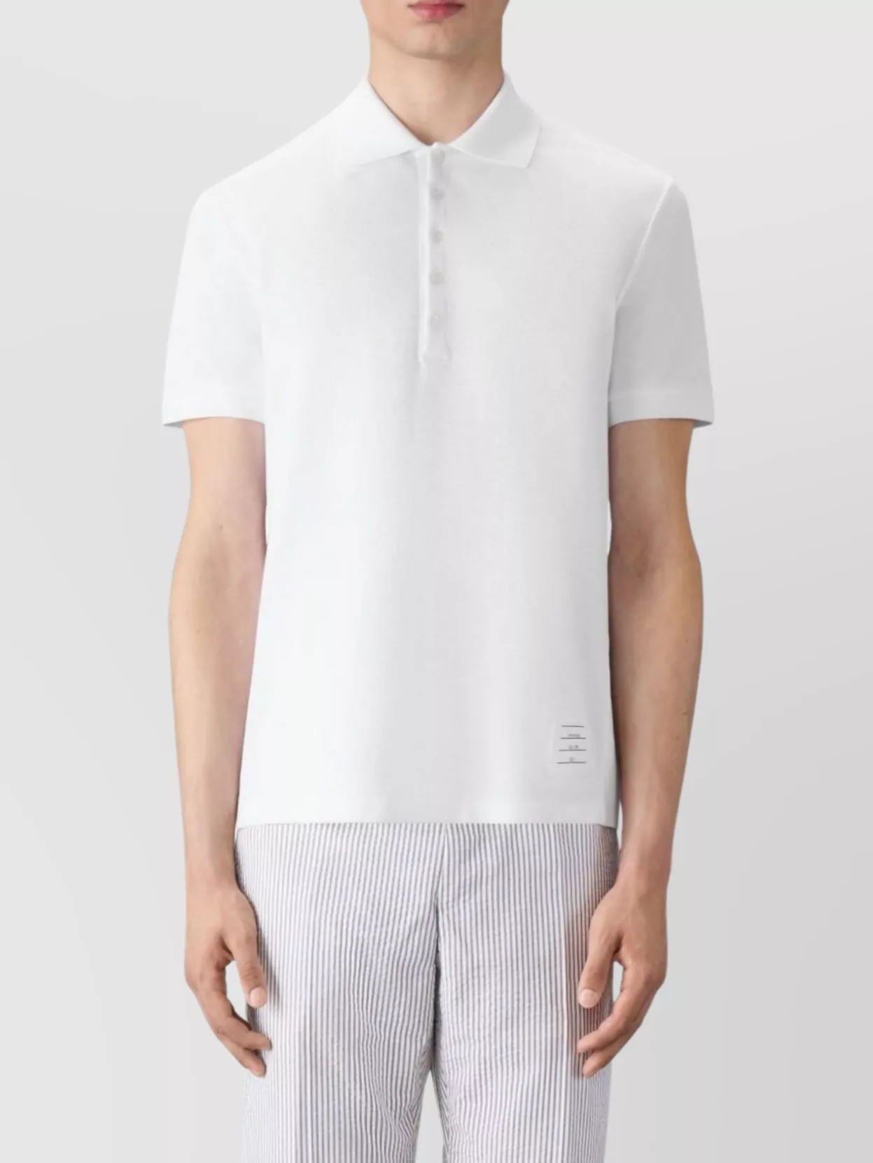 Thom Browne Cotton Polo Shirt Featuring Point Collar And Short Sleeves