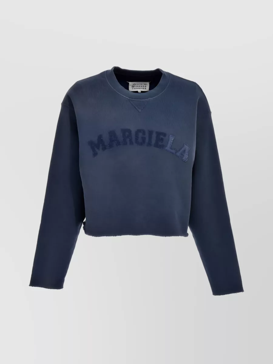 Shop Maison Margiela Logo Patch Cropped Sweatshirt In Blue