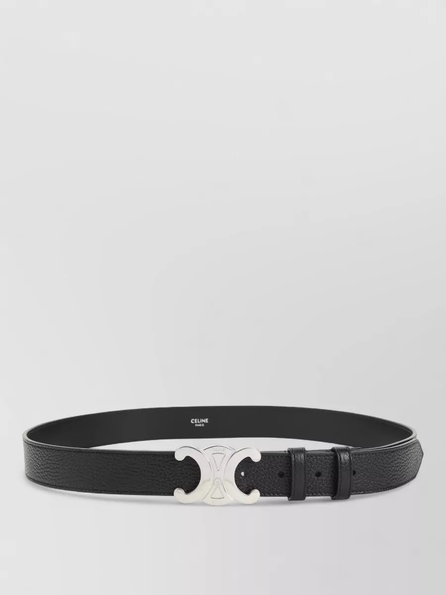 Celine Textured Leather Belt Silver-Tone Buckle