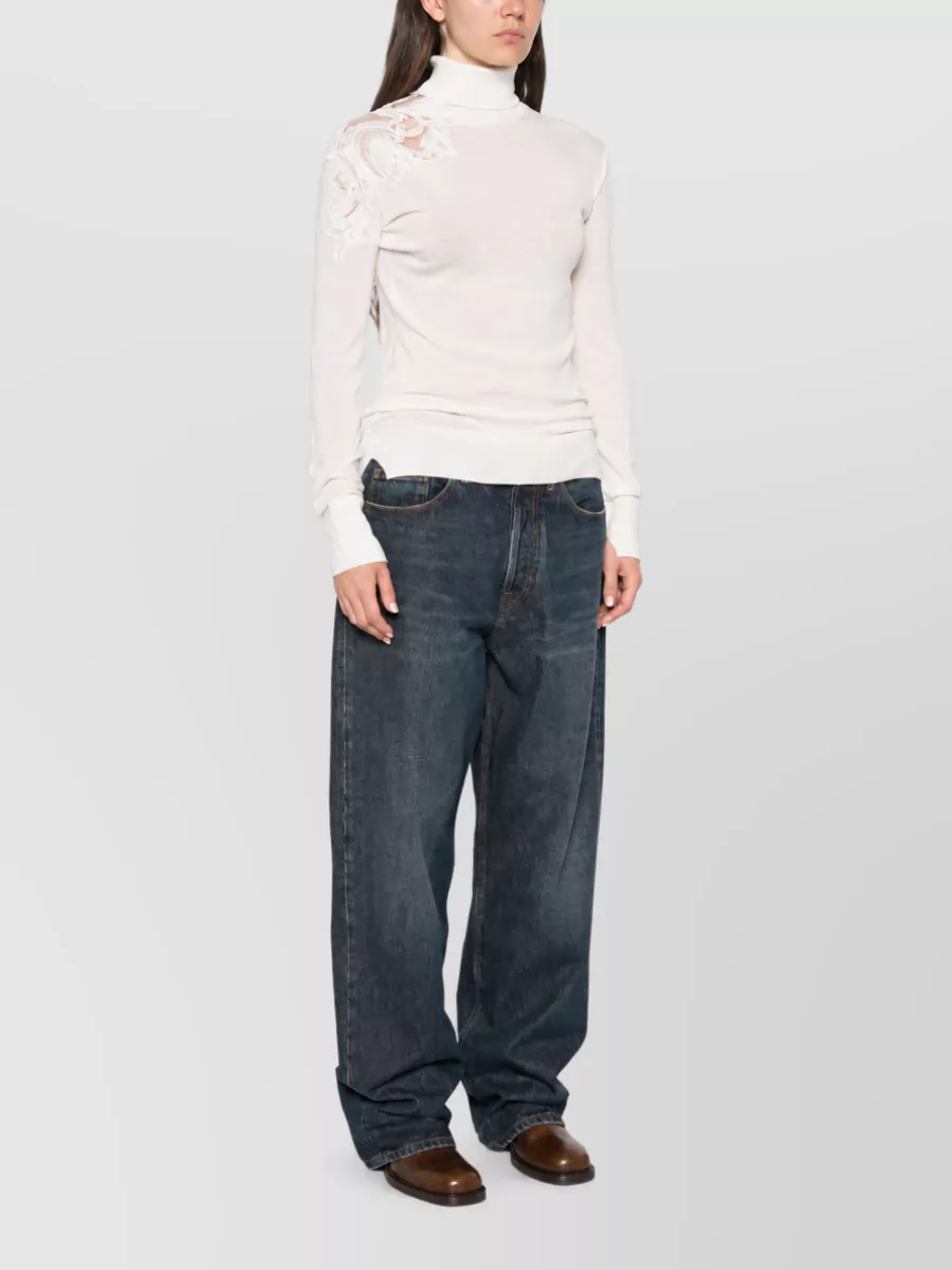 Ermanno Scervino Virgin Wool Lace Panel Turtleneck Sweater