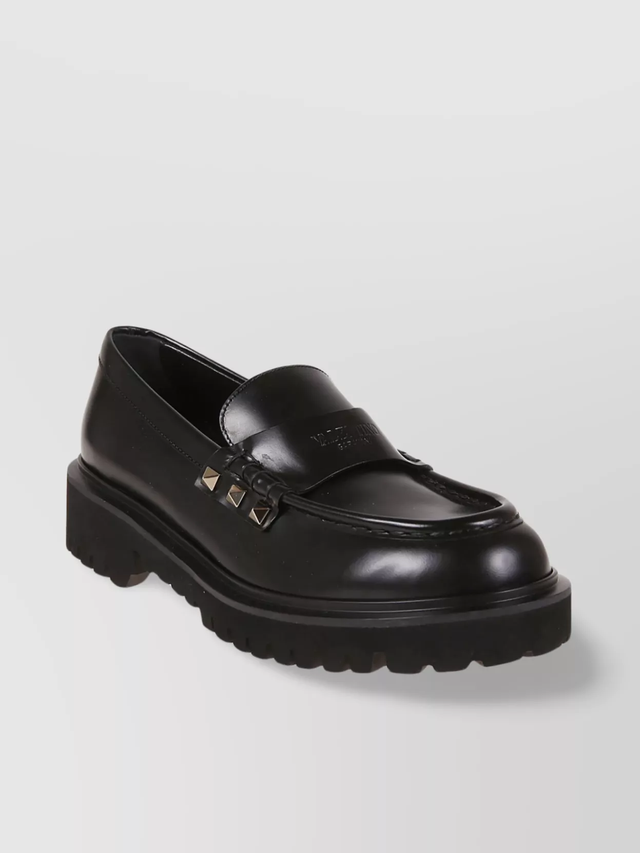 Valentino Garavani Chunky Sole Loafers With Studded Round Toe In Black
