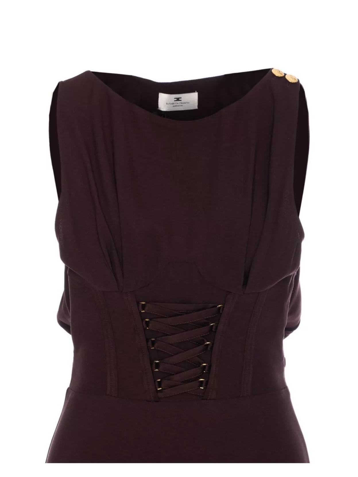 Shop Elisabetta Franchi Sleeveless Midi Dress Corset Detail