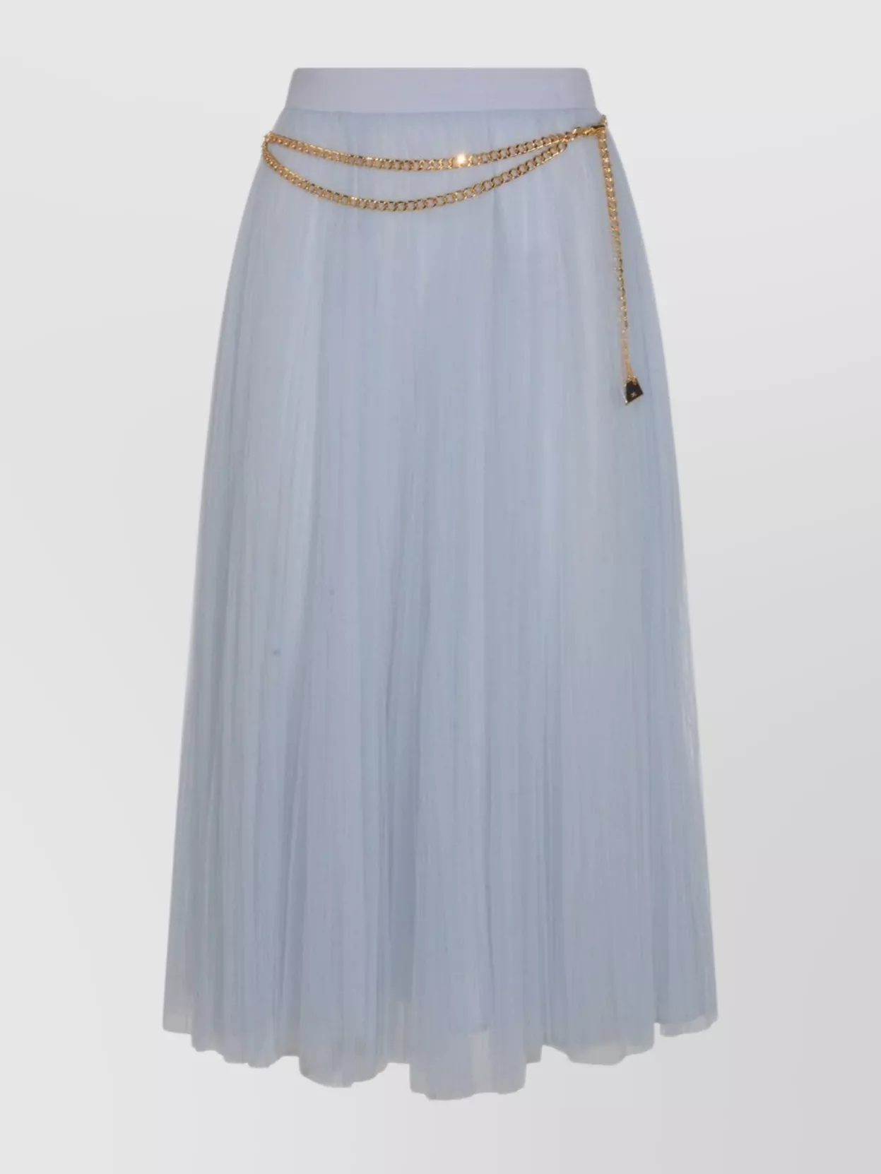 Elisabetta Franchi Midi Skirt With Gold Chain And Pleats In Blue