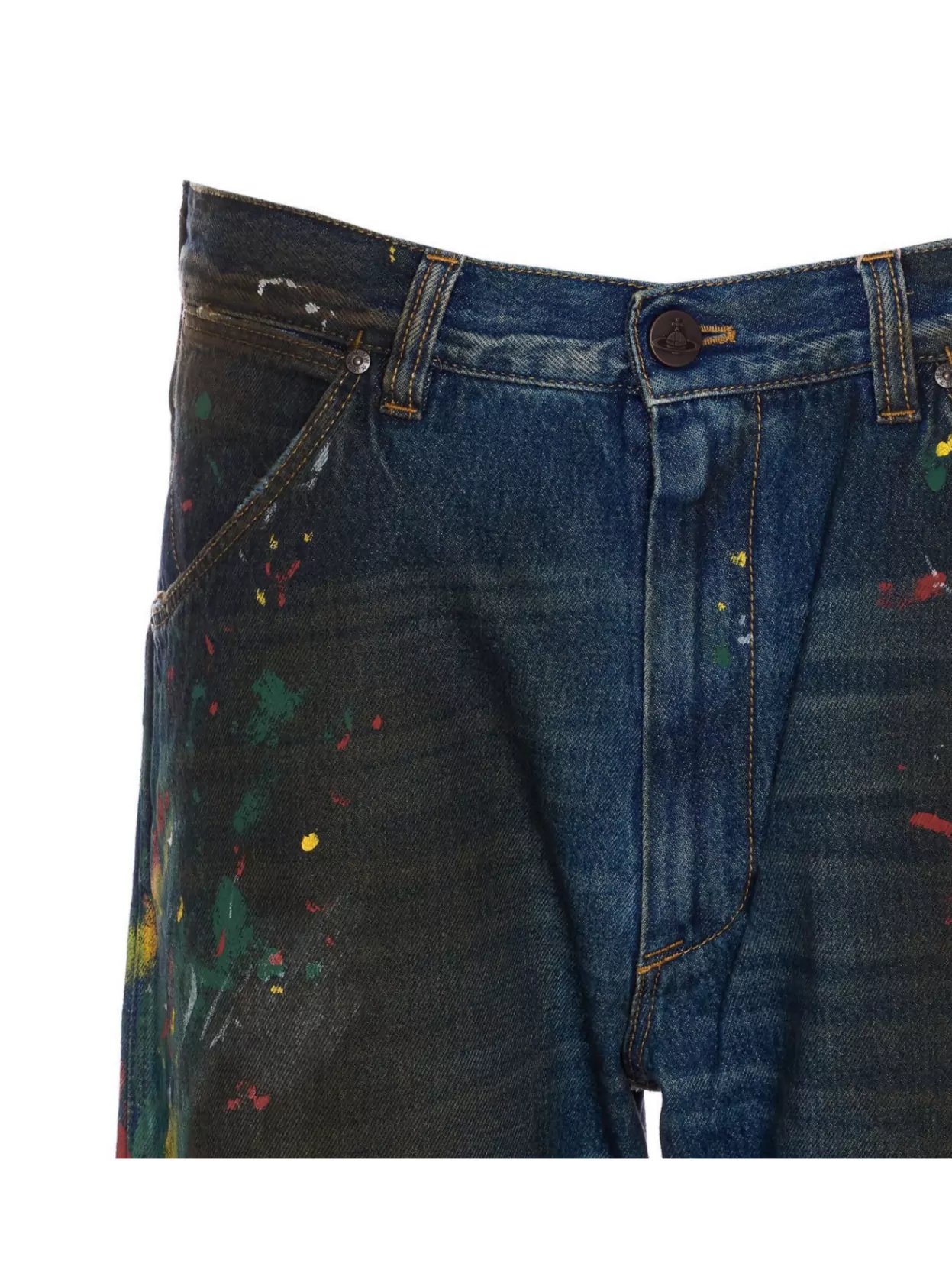 Vivienne Westwood Straight Leg Painted Jeans With Paint Splatter