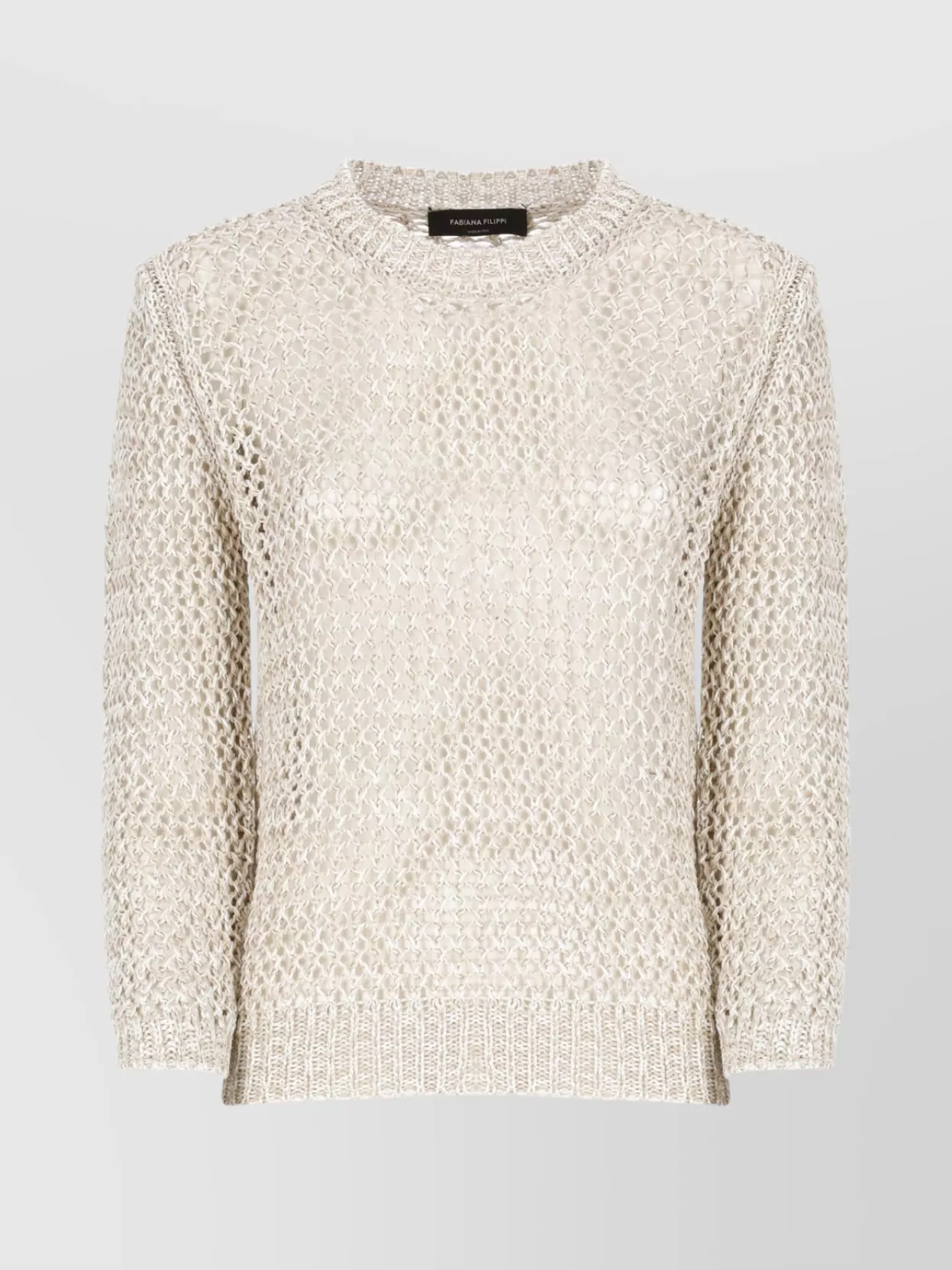 Fabiana Filippi Sheer Perforated Crewneck Knit Sweater In Neutral