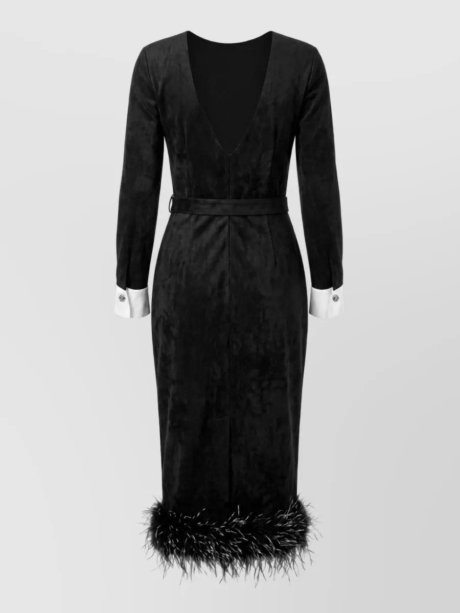 Self-Portrait Feather-Trim Chenille Midi Dress