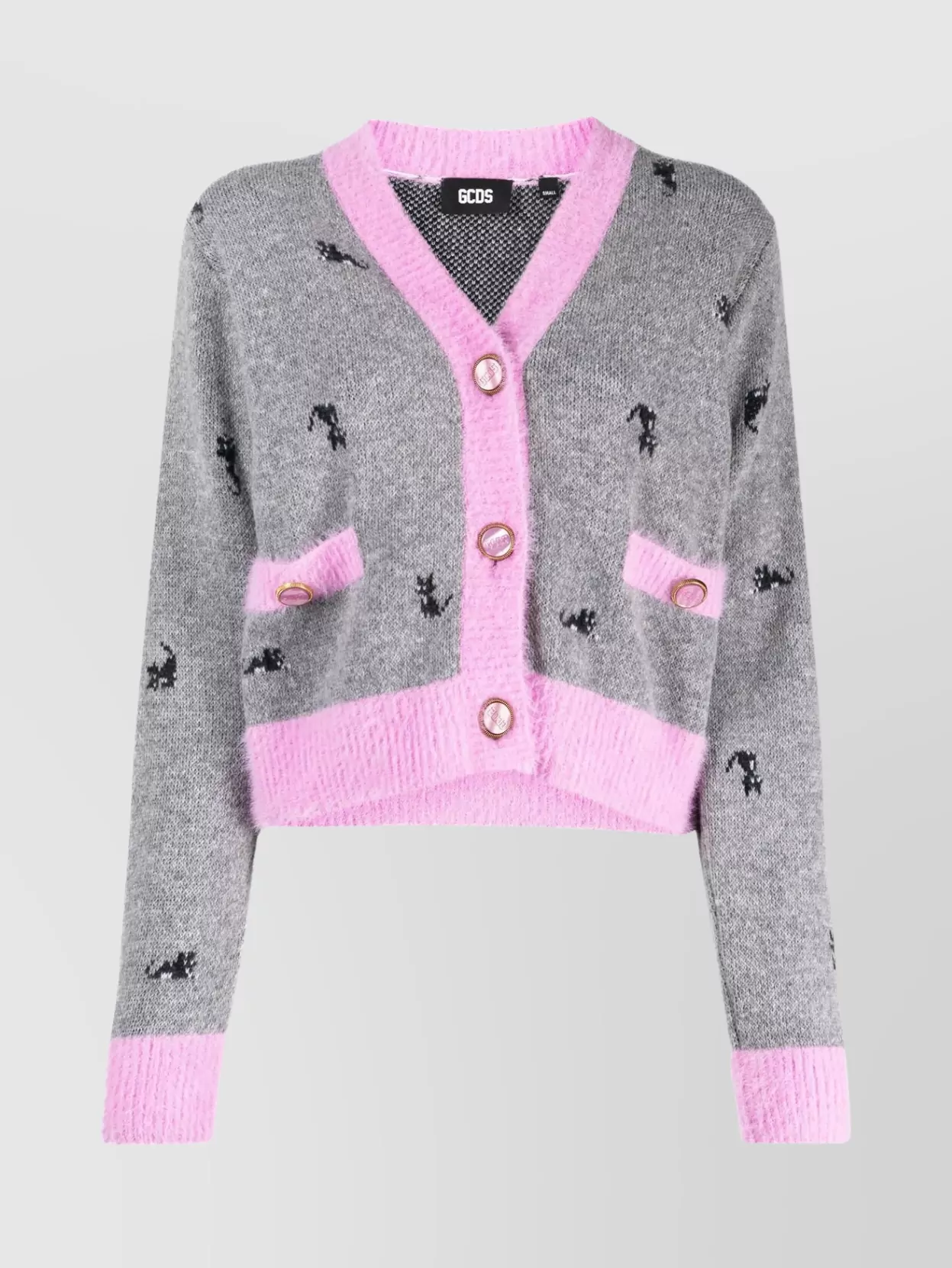 Gcds Kittho Cardigan In Gray And Pink Wool Blend In Gray