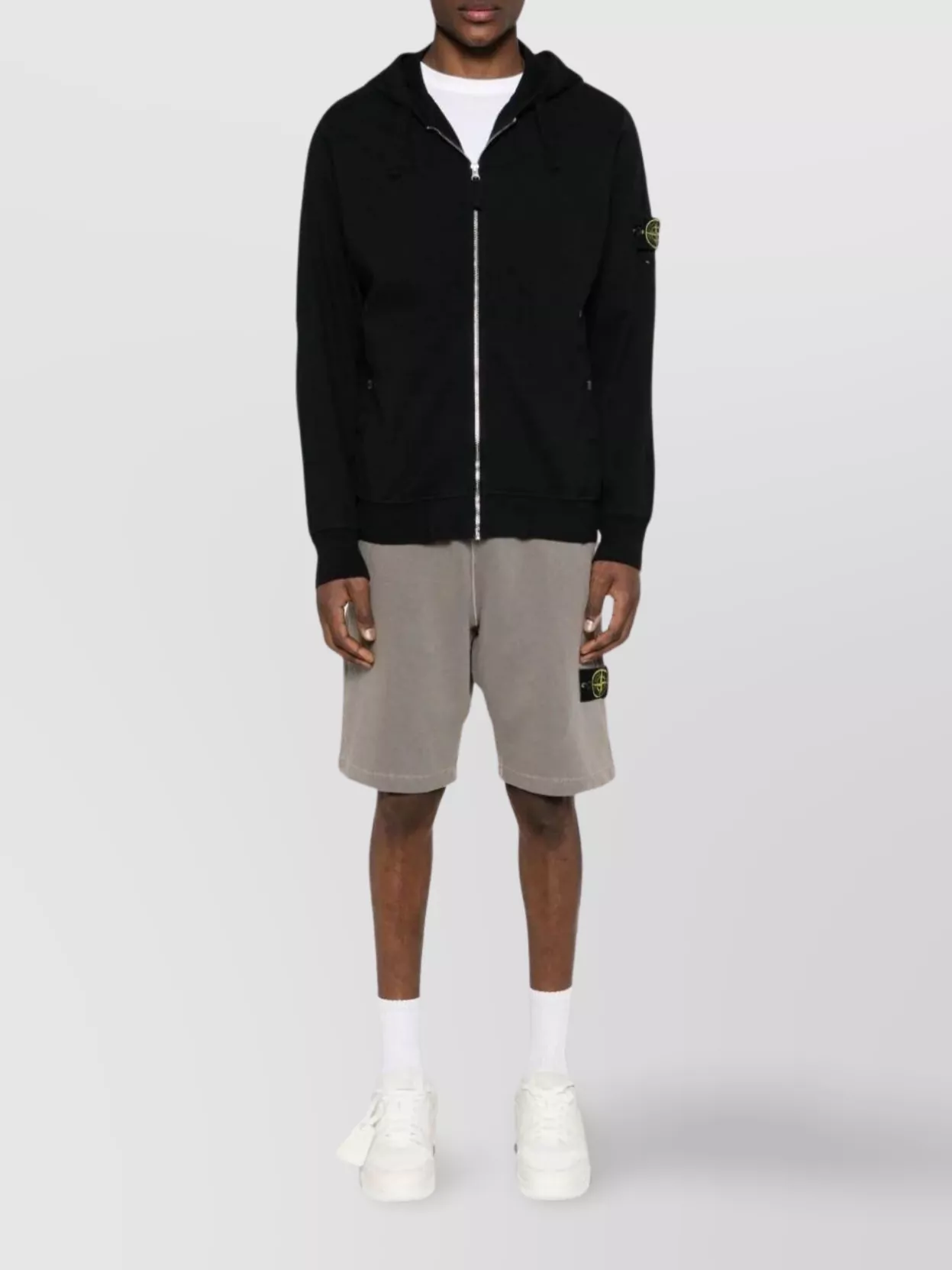 Stone Island Ribbed Hooded Track Top With Overstitched Seams