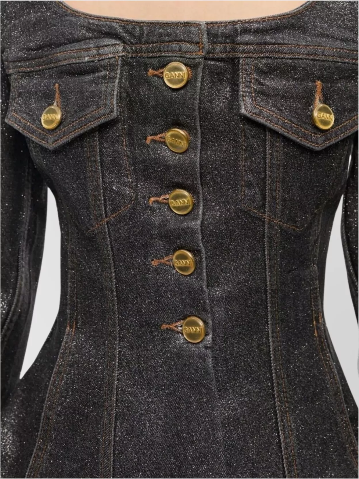 Ganni Peplum Waist Denim Cotton Blazer Jacket