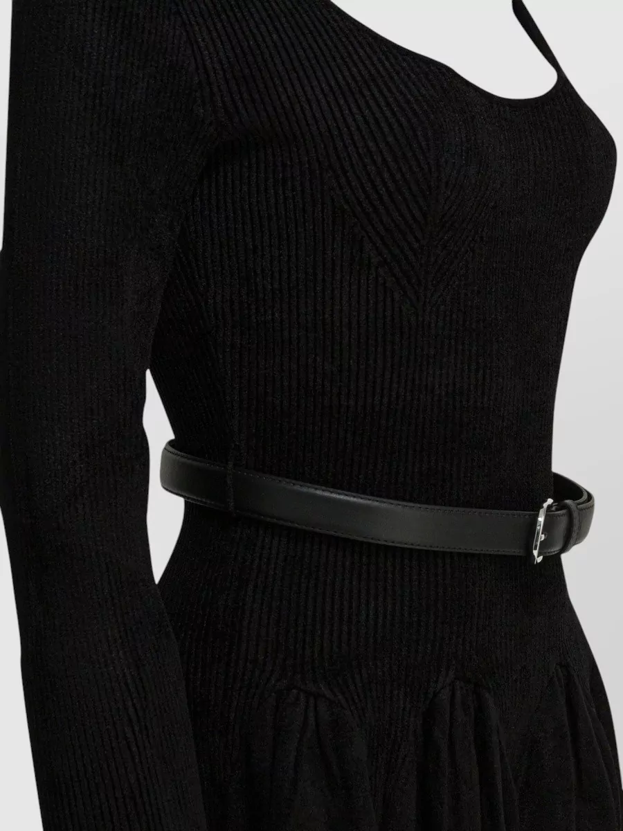 Self-Portrait Chenille Knit Scoop Neck Long Sleeve Flared Mini Dress