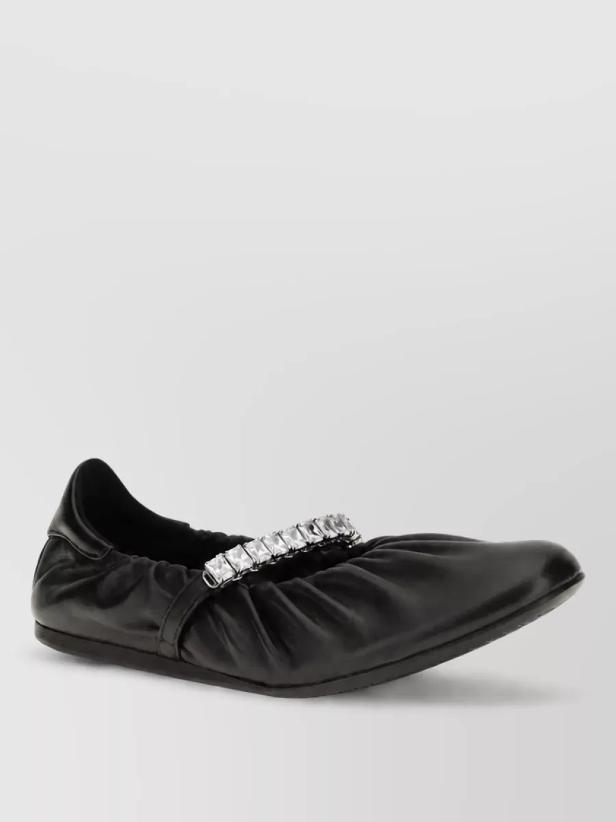 Jimmy Choo Leather Crystal-Embellished Ballerina Shoes