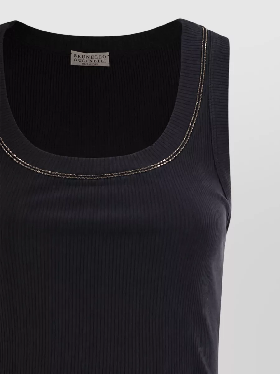 Brunello Cucinelli Ribbed Sleeveless Top With Jewelled Trim