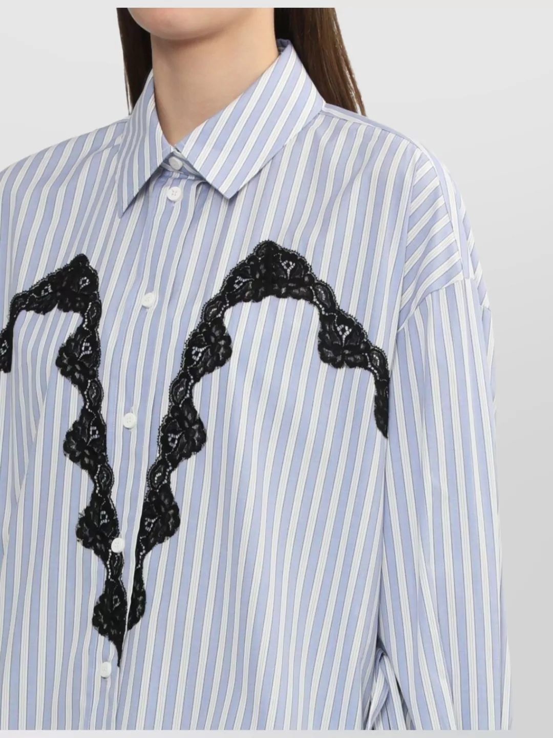 Attico Oversized Striped Shirt With Shoulder Pads And Lace Detailing
