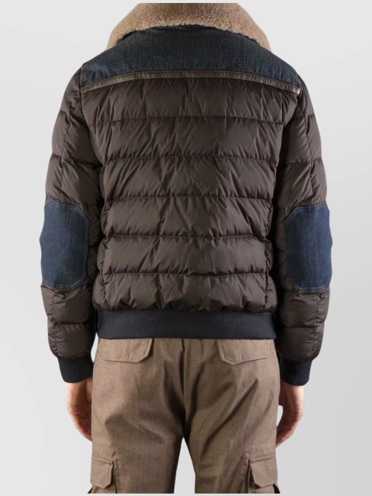 Moorer Denim Trimmed Shearling Collar Padded Jacket