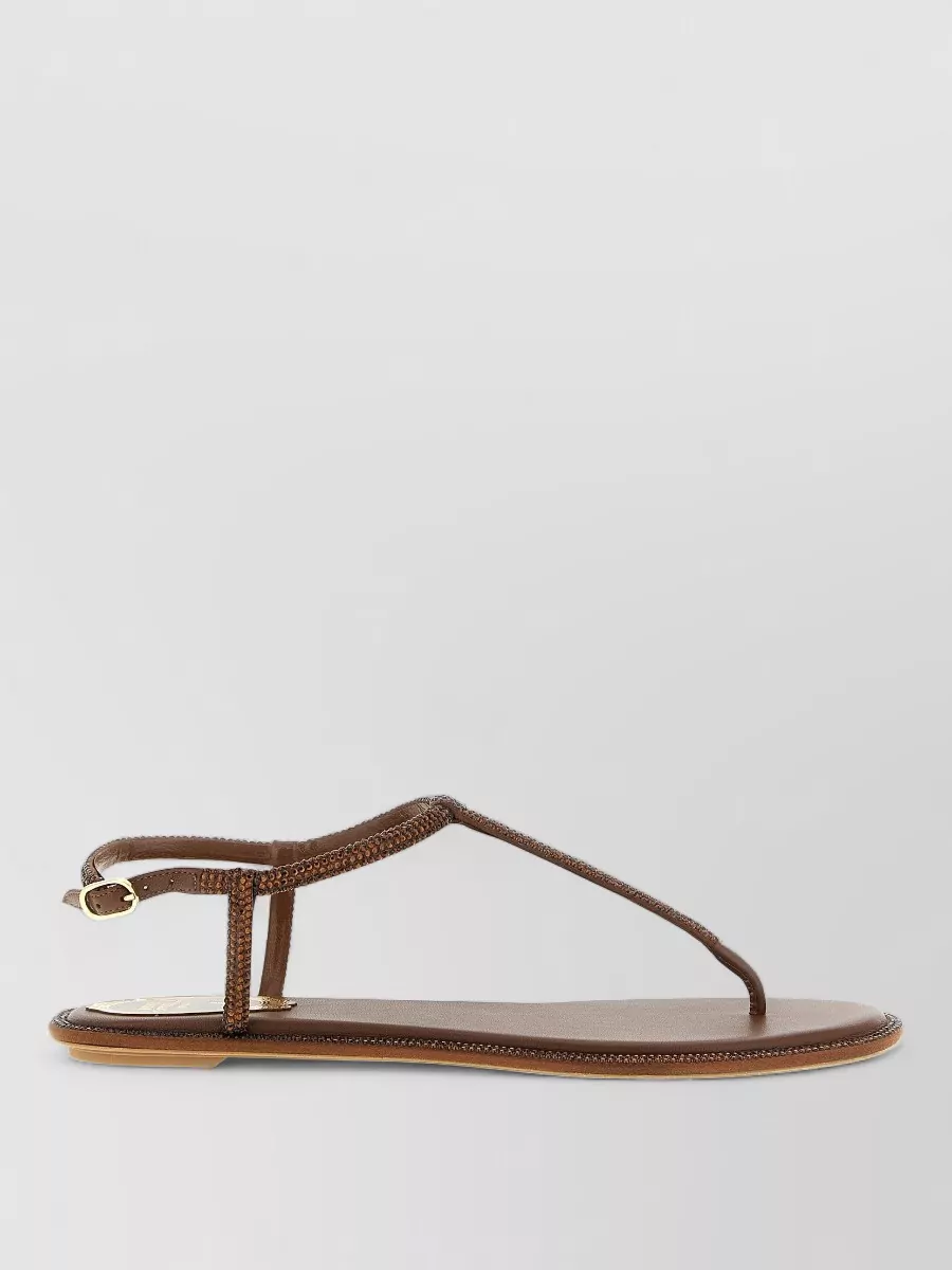 Rene Caovilla Diana Flat Sandals Open Toe T Bar