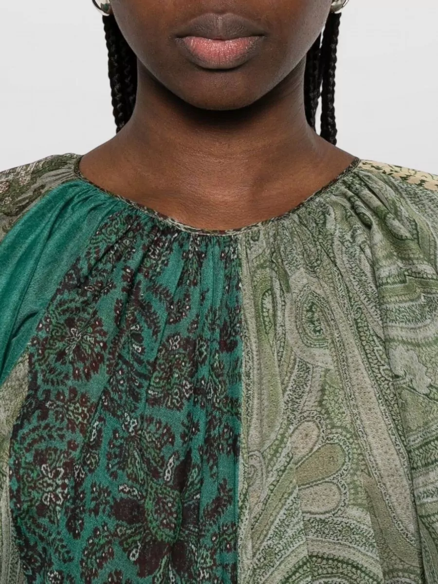 Pierre Louise Mascia Long Dress Balloon Sleeves Round Neckline