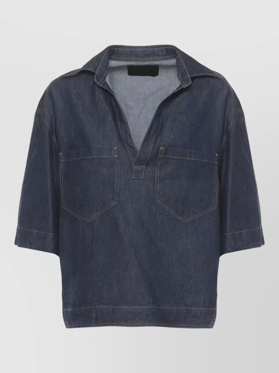 Dondup denim v-neck short-sleeve shirt