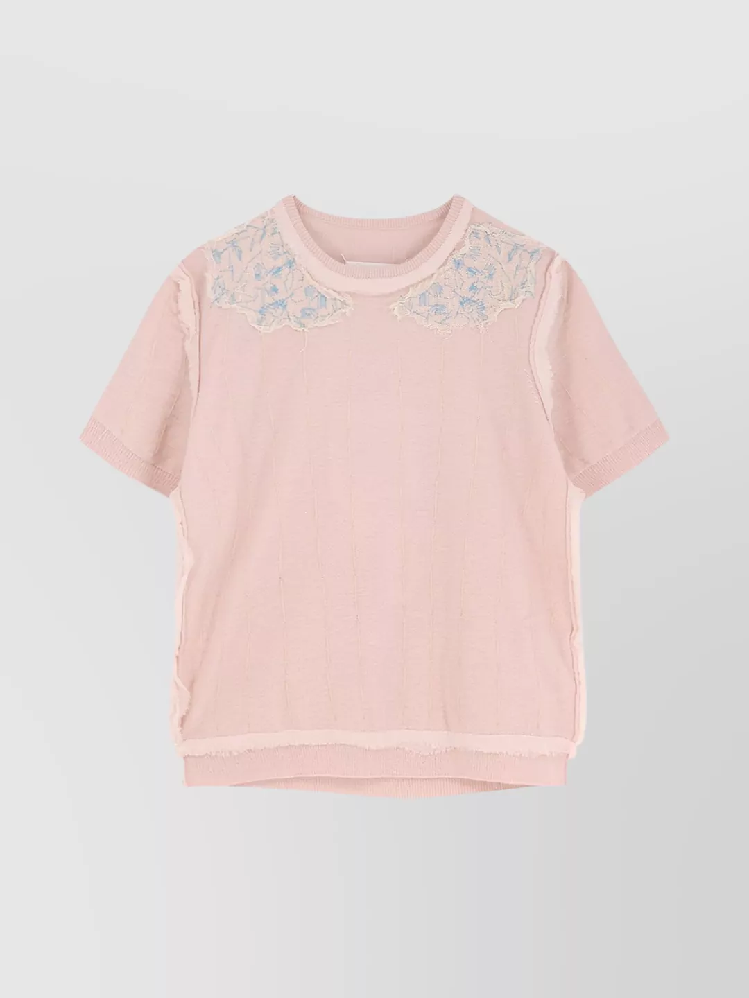 Maison Margiela Handcrafted Wool Sweater With Lace And Ribbed Hem In Pink