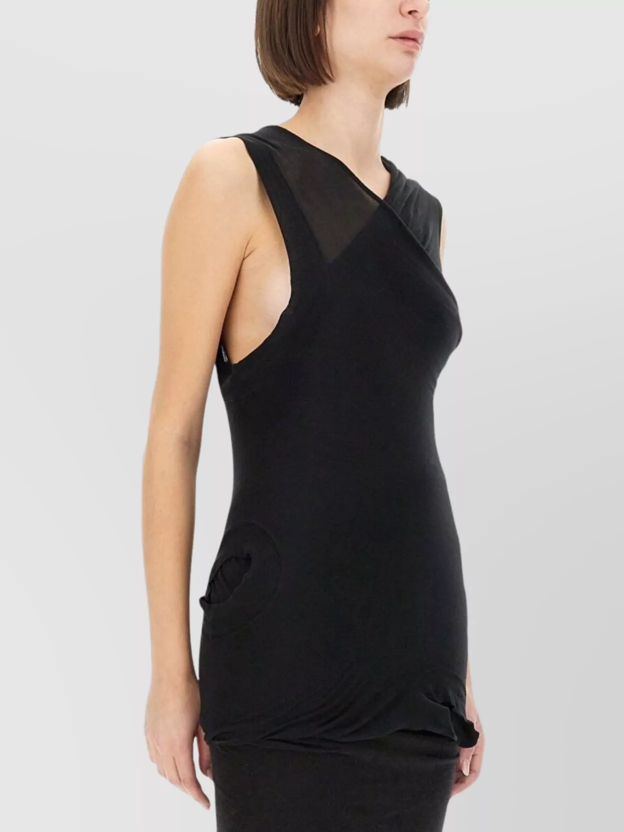 Rick Owens Crossover V-necked Sheer Sleeveless Top In Black