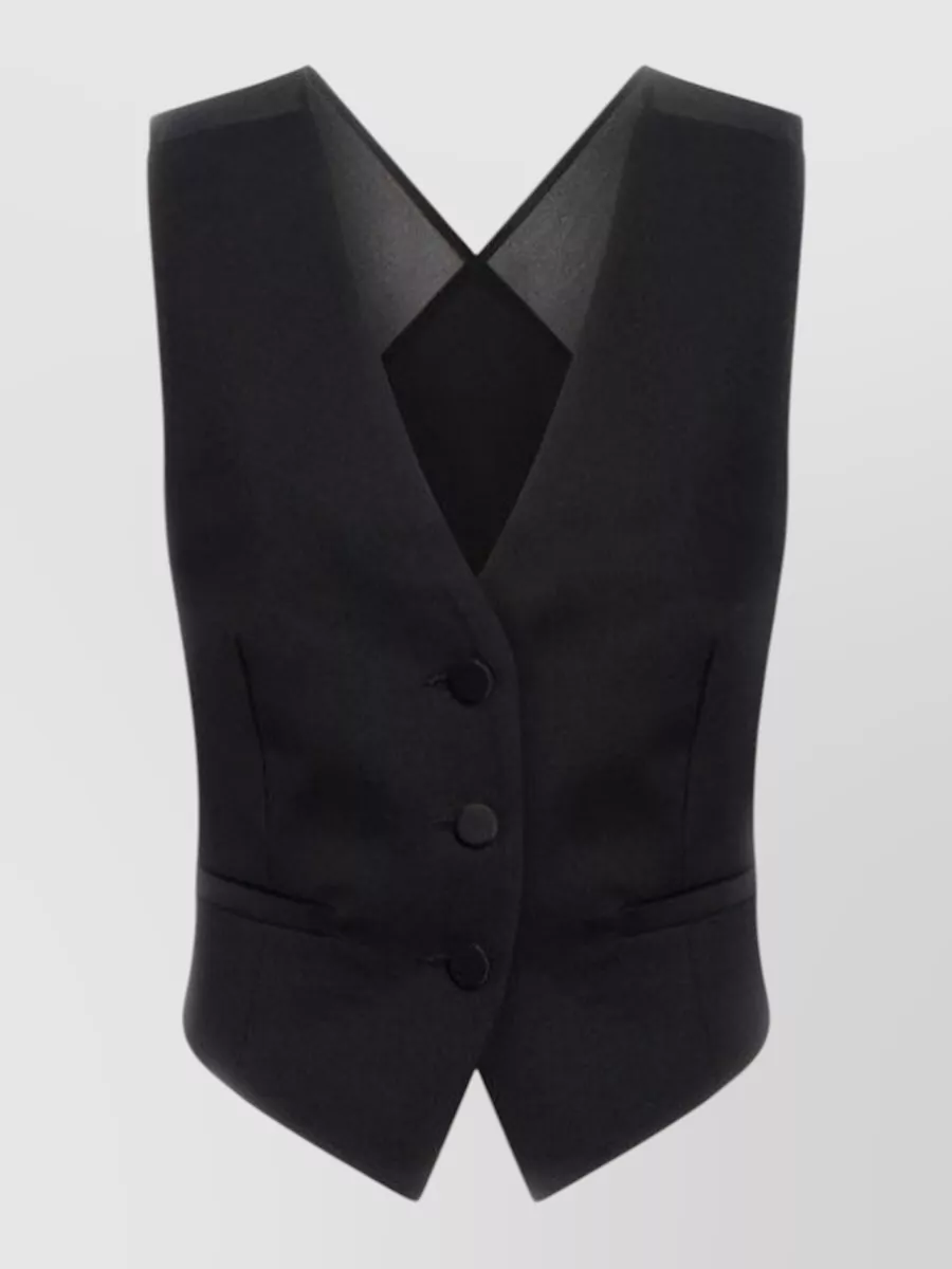Dondup Tailored Waistcoat V Neck Back Strap In Black
