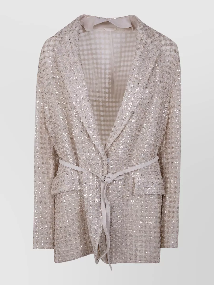Brunello Cucinelli silk organza belted embroidered blazer