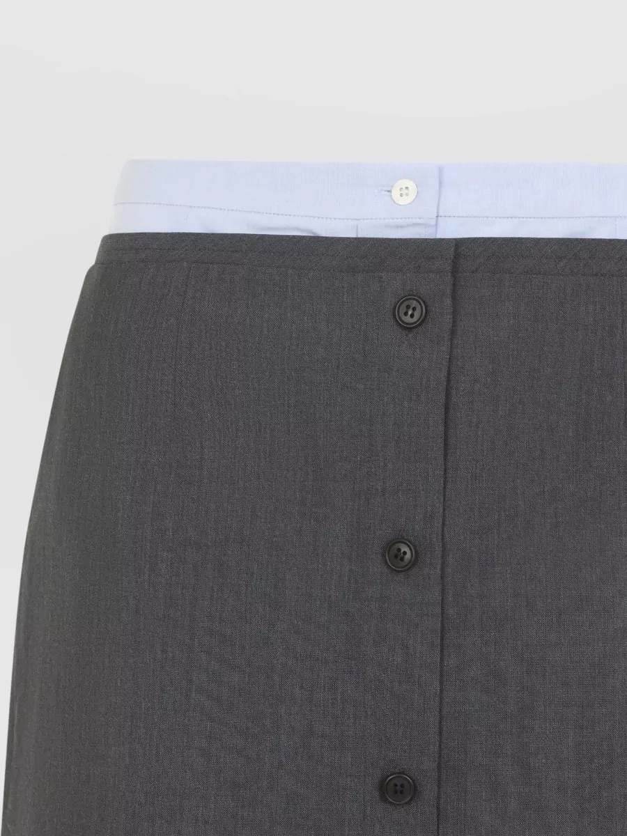 Prada Wool Blend Buttoned Double-Layer Midi Straight Skirt