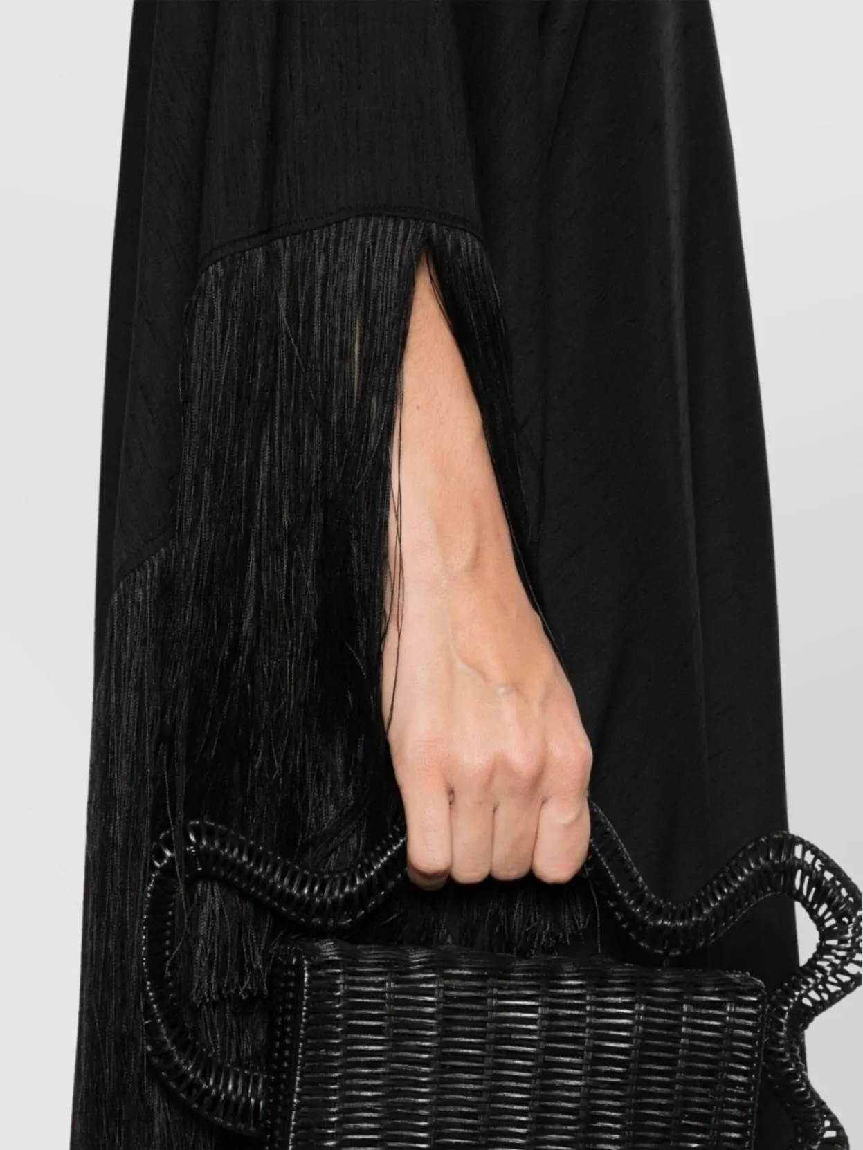 Taller Marmo Long Fringed Dress Plunging V-Neck