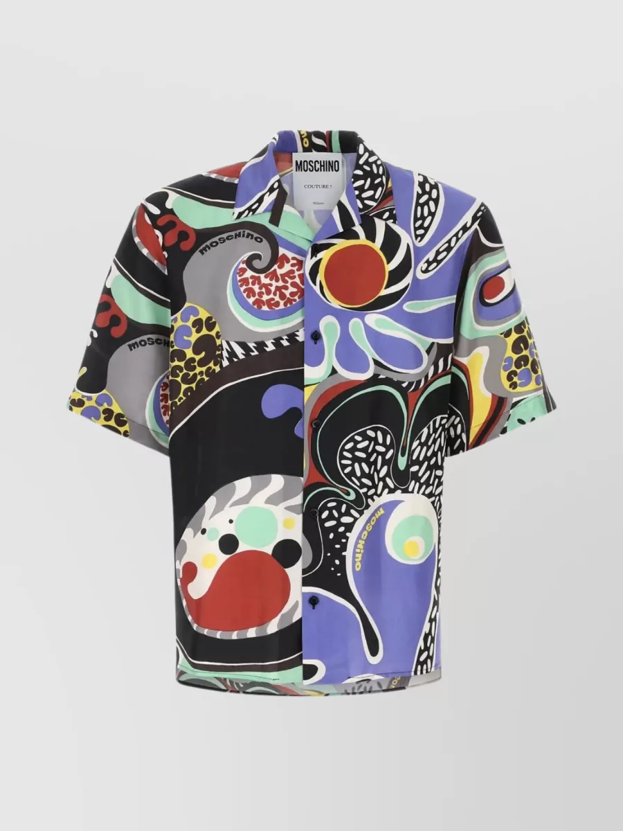 Shop Moschino Slit Hemline Silk Shirt In Multicoloured