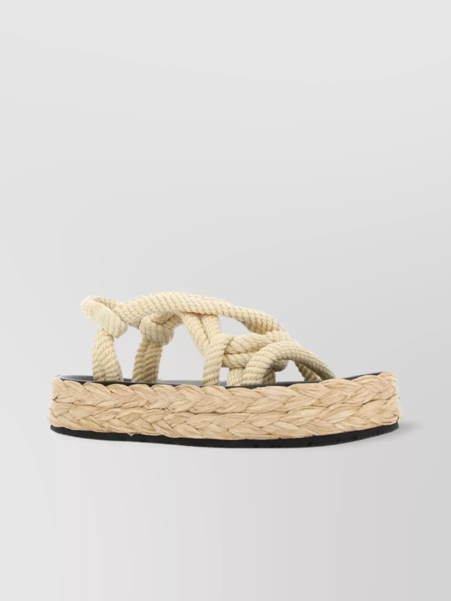 Shop Isabel Marant Pure Cotton Woven Sandals With Platform And Espadrille Sole In Beige
