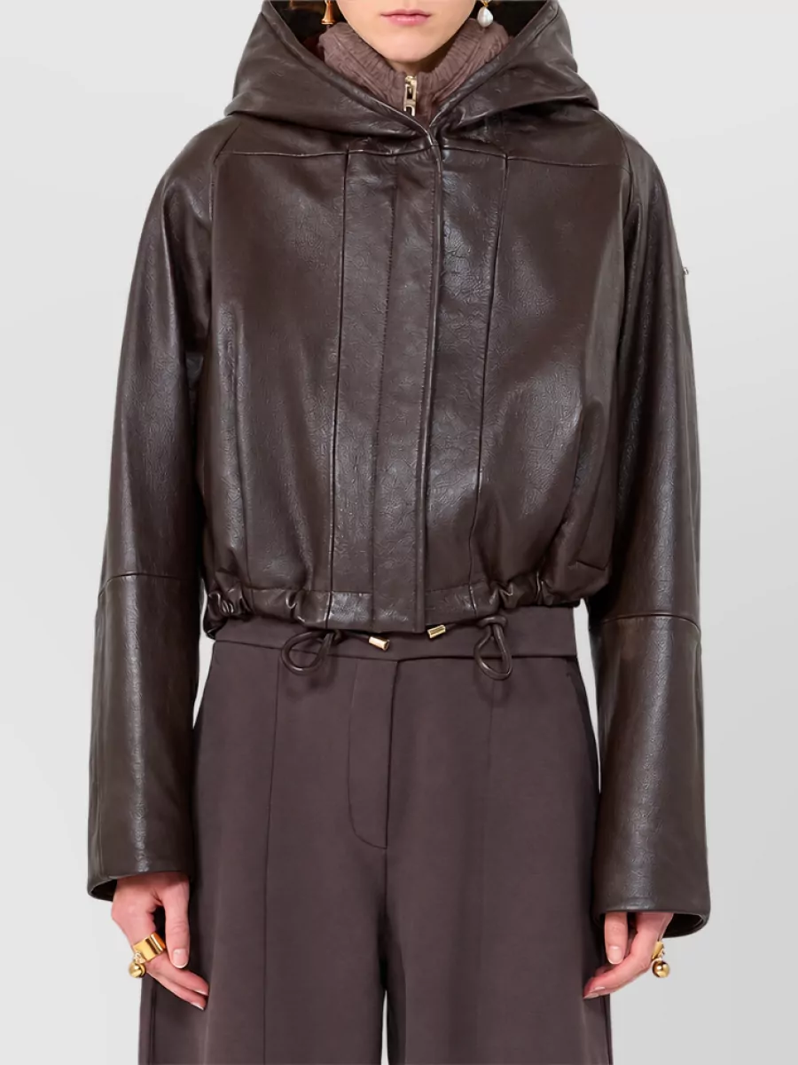 Sportmax Leather Hooded Quilted Bomber Jacket