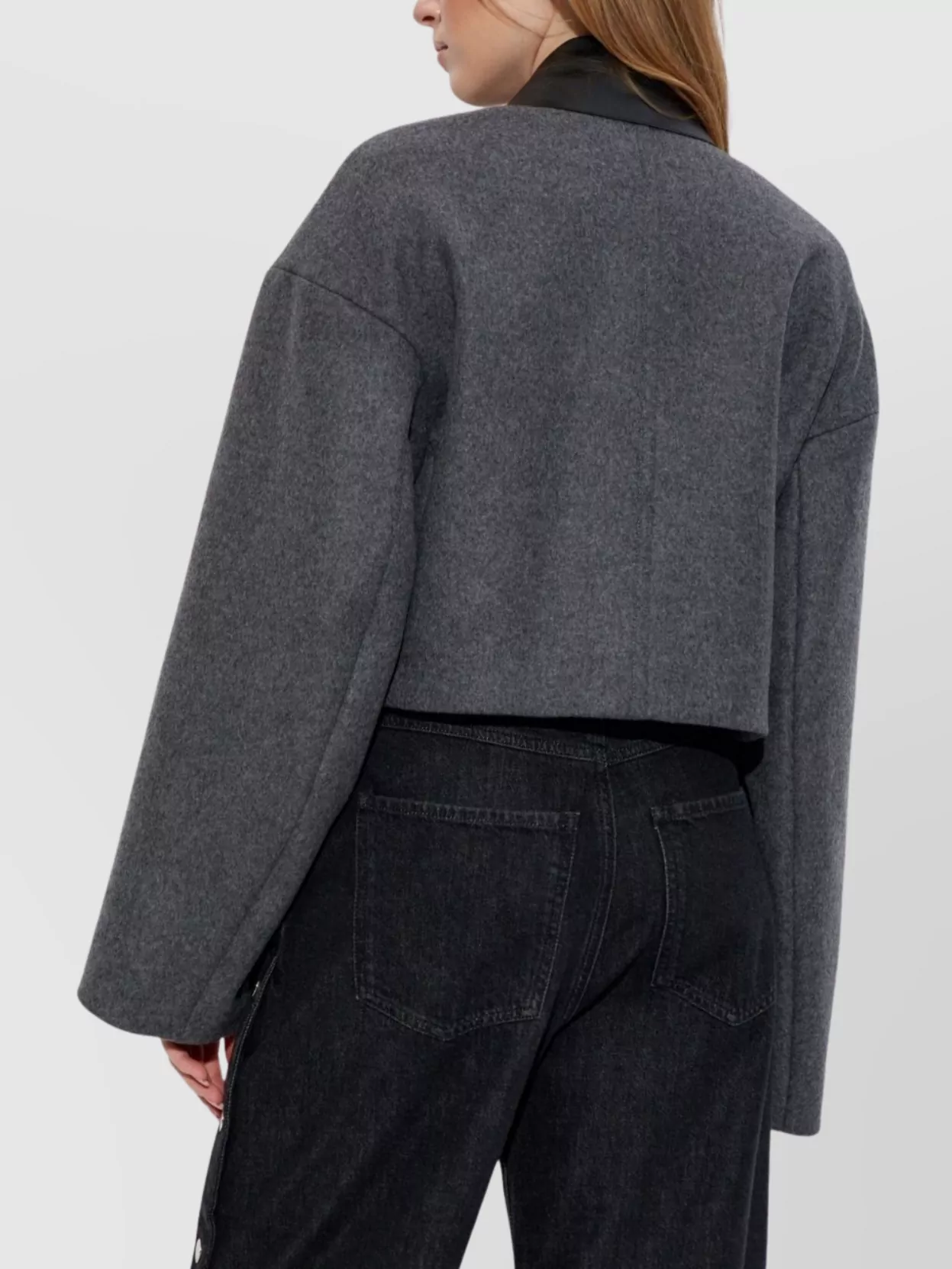 Sportmax Cropped Blazer With Leather Contrast Collar