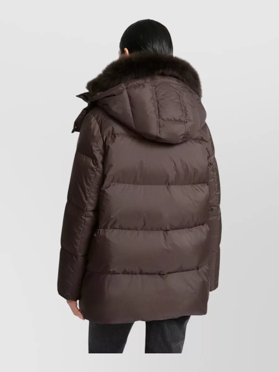 Yves Salomon Down A-Line Hooded Coat With Shearling Collar