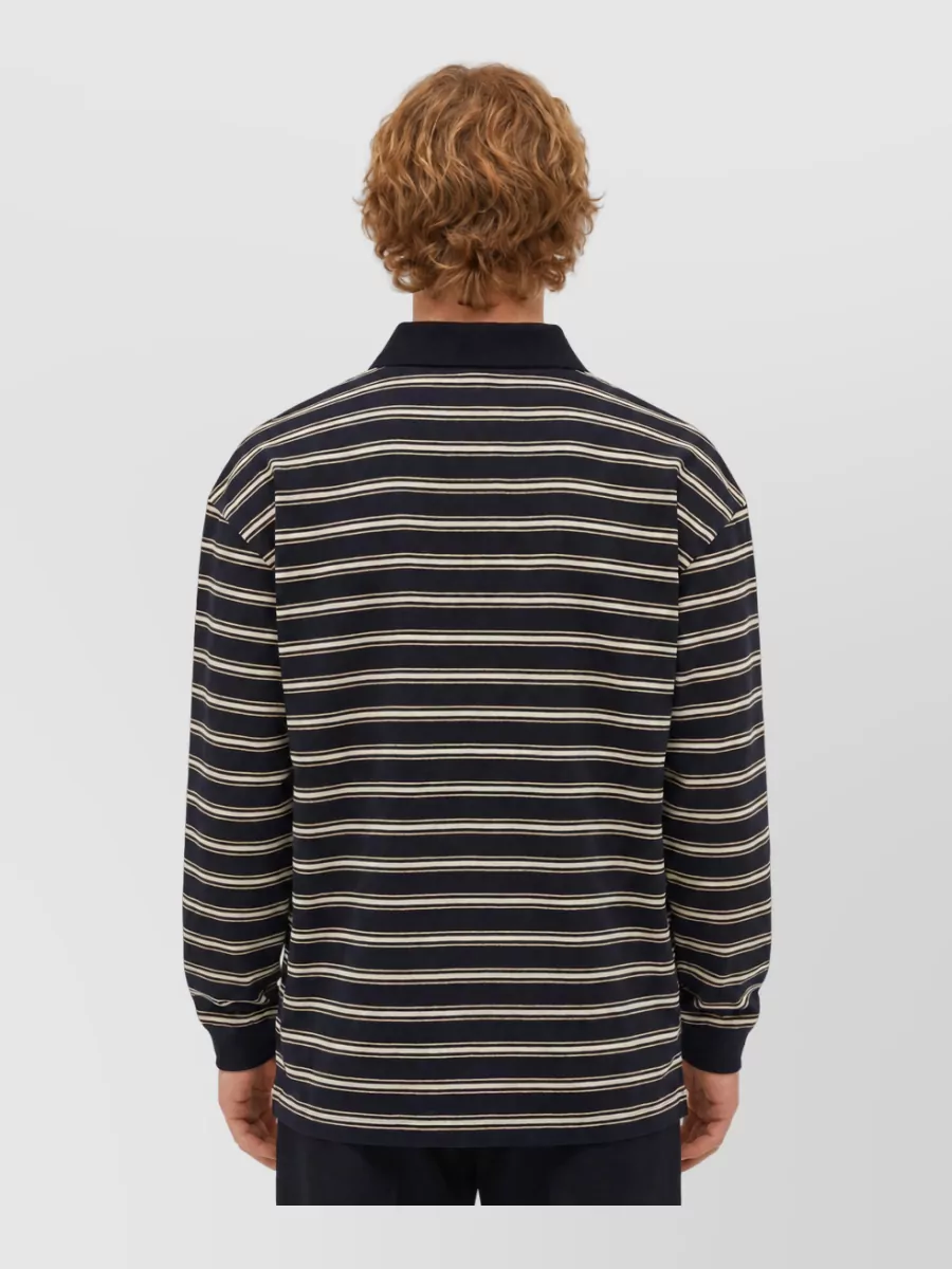 Bottega Veneta Striped Ribbed Relaxed-Fit Long-Sleeve Polo Shirt