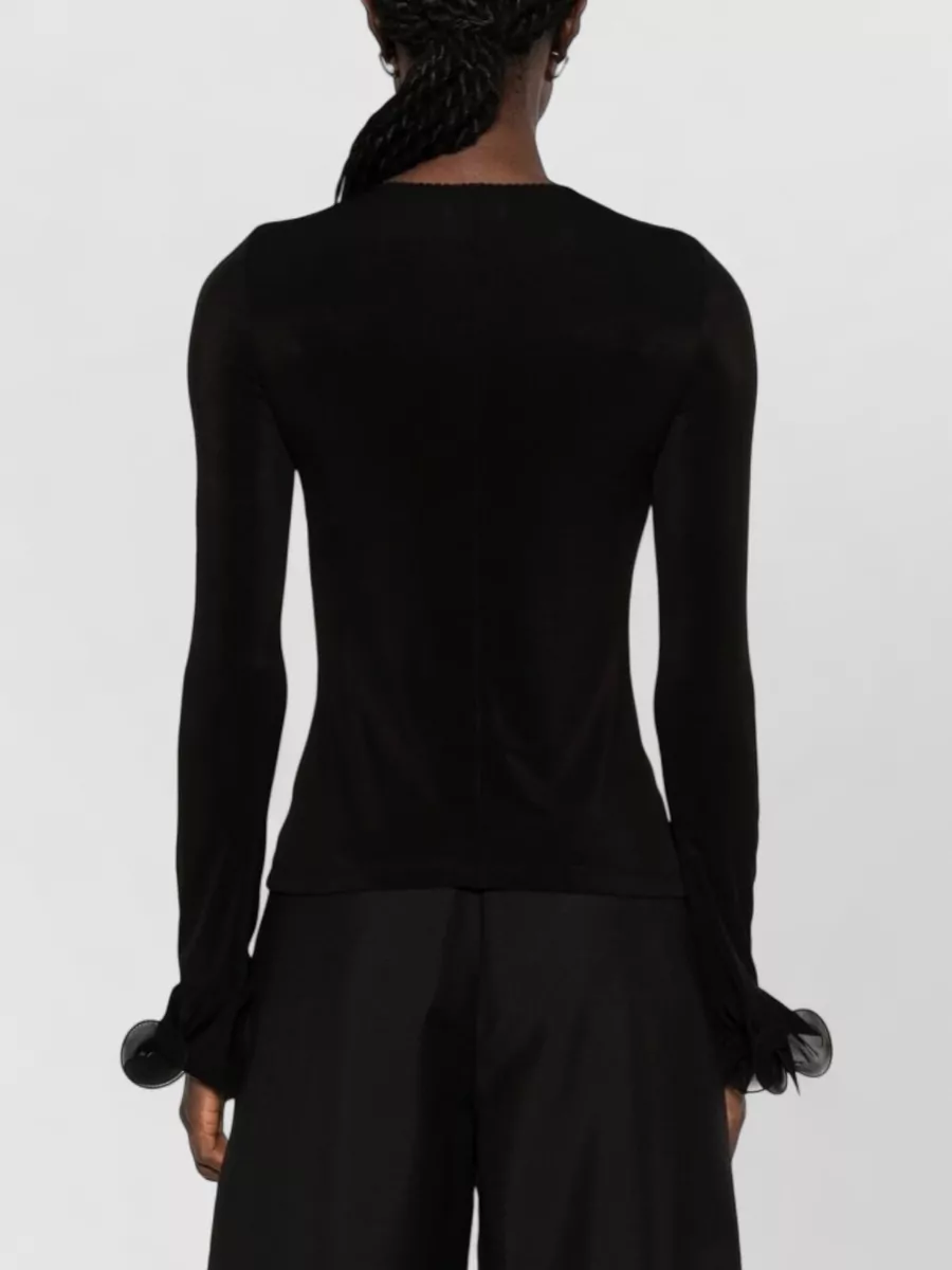 Moschino Black Ruffled Long-Sleeve Jersey Blouse