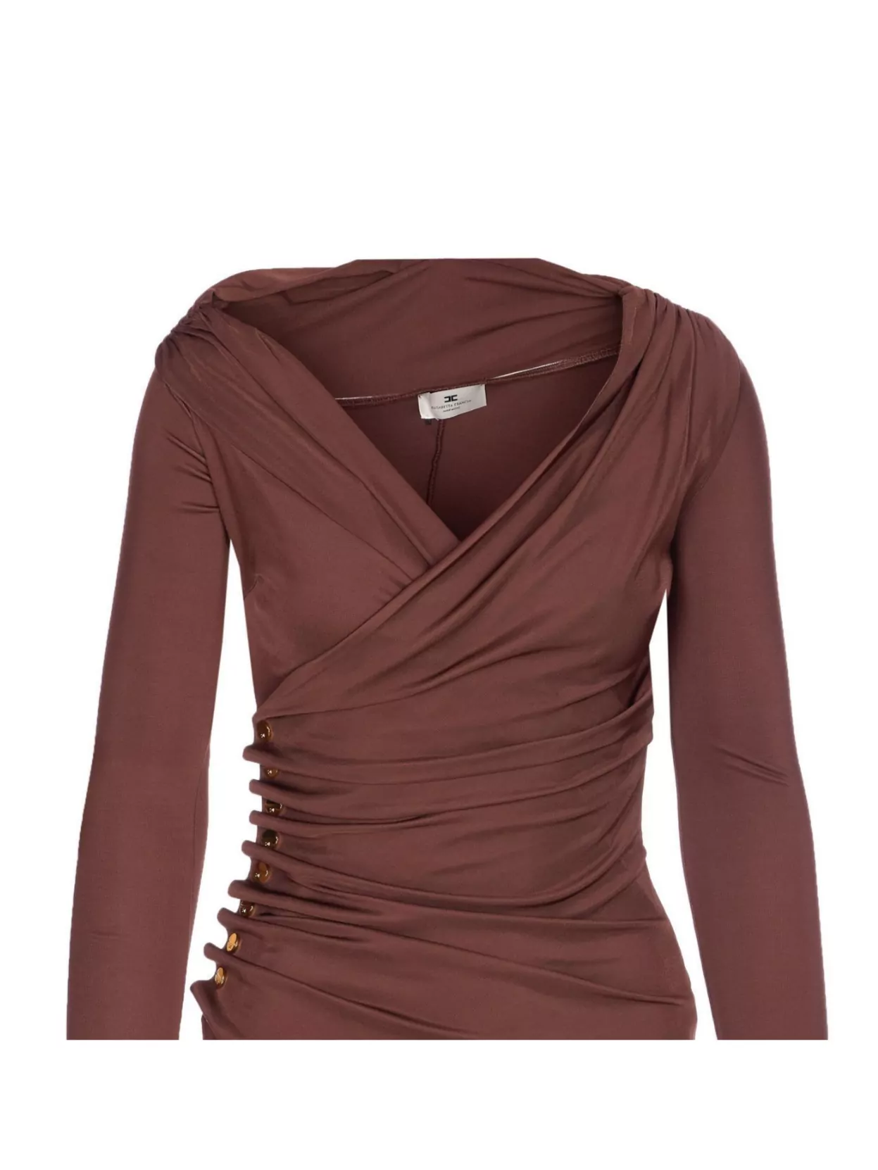 Elisabetta Franchi Midi Dress With Long Sleeves And Split In Brown