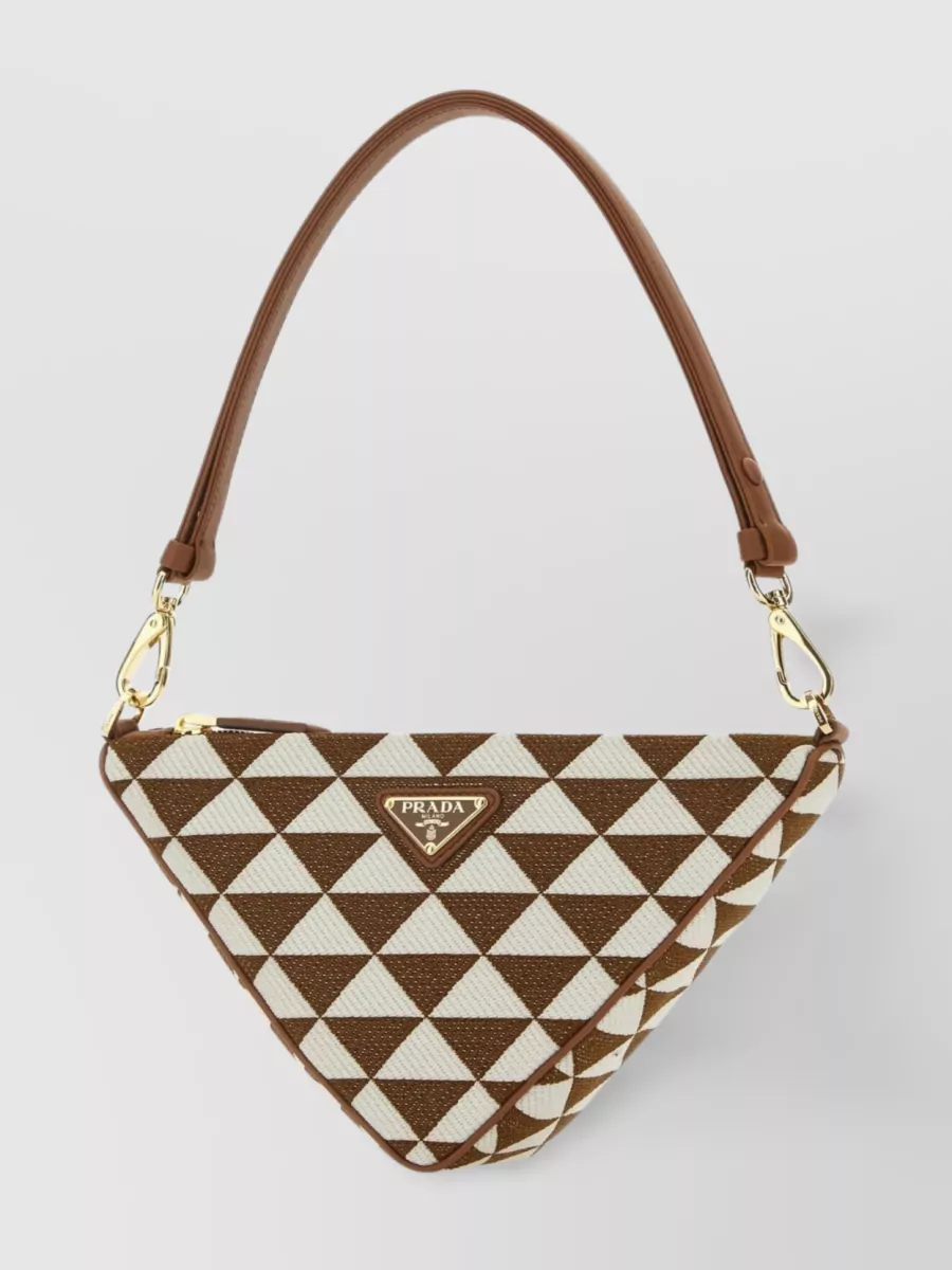 Shop Prada Mini Symbole Shoulder Bag With Embroidered Geometric Design In Cream