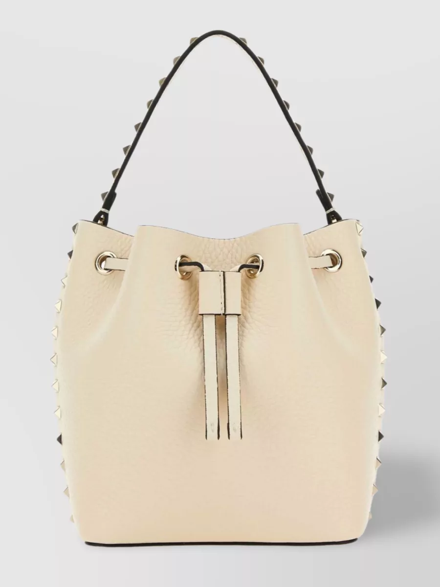 Shop Valentino Rockstud Bucket Bag In Ivory In Cream