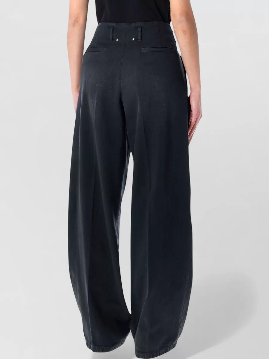 Golden Goose Wide Leg Denim Trousers Pleats Pockets In Brown