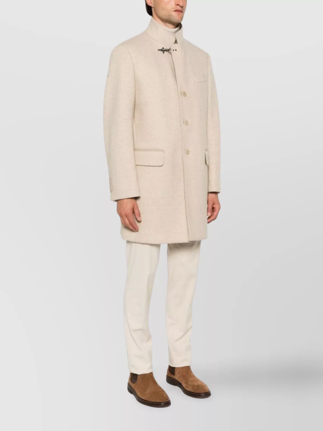 Fay Wool Blend Double-breasted Coat With High Neck In Neutrals