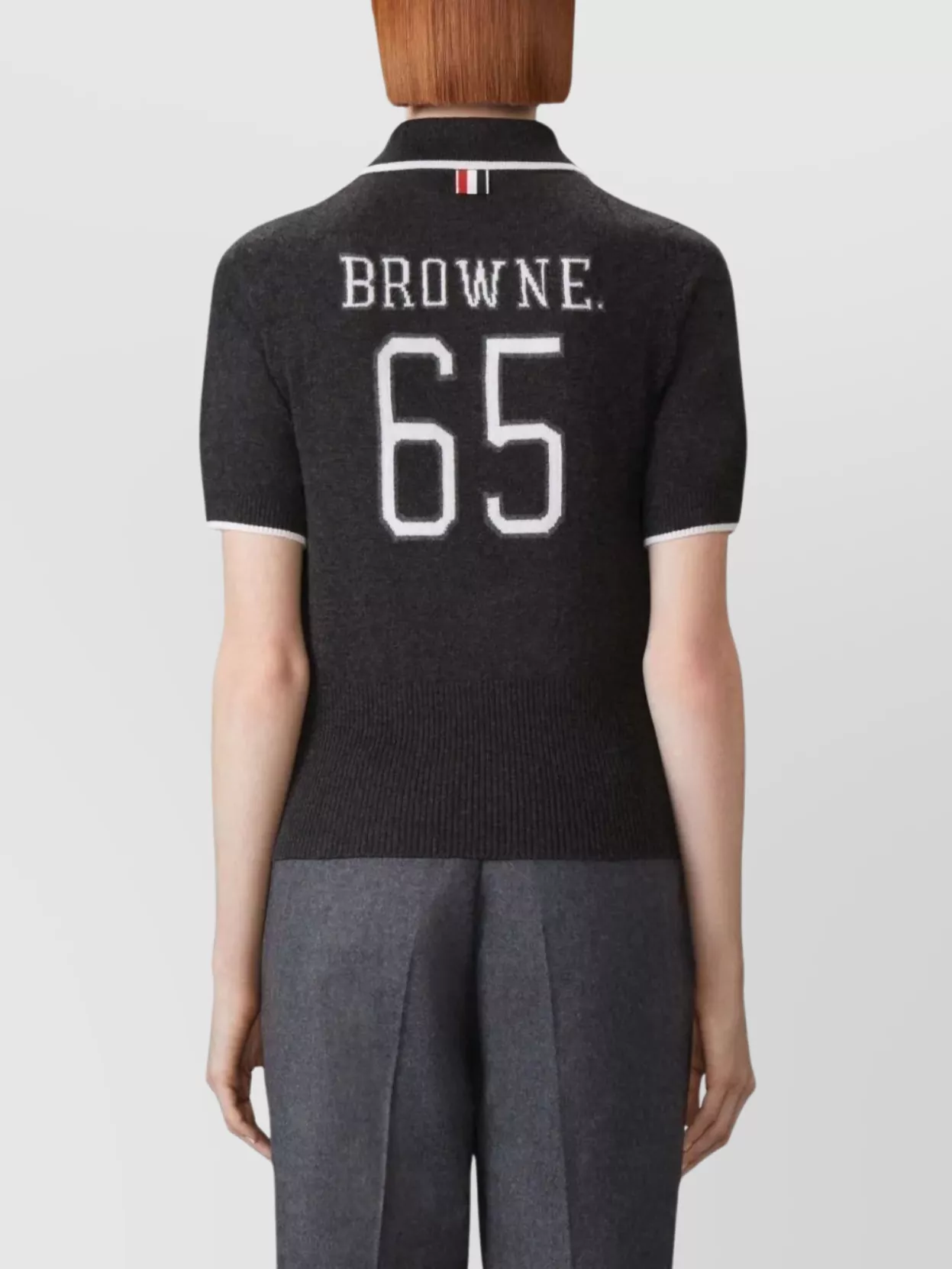 Thom Browne Cashmere Short Sleeve Polo With Ribbed Hem In Black