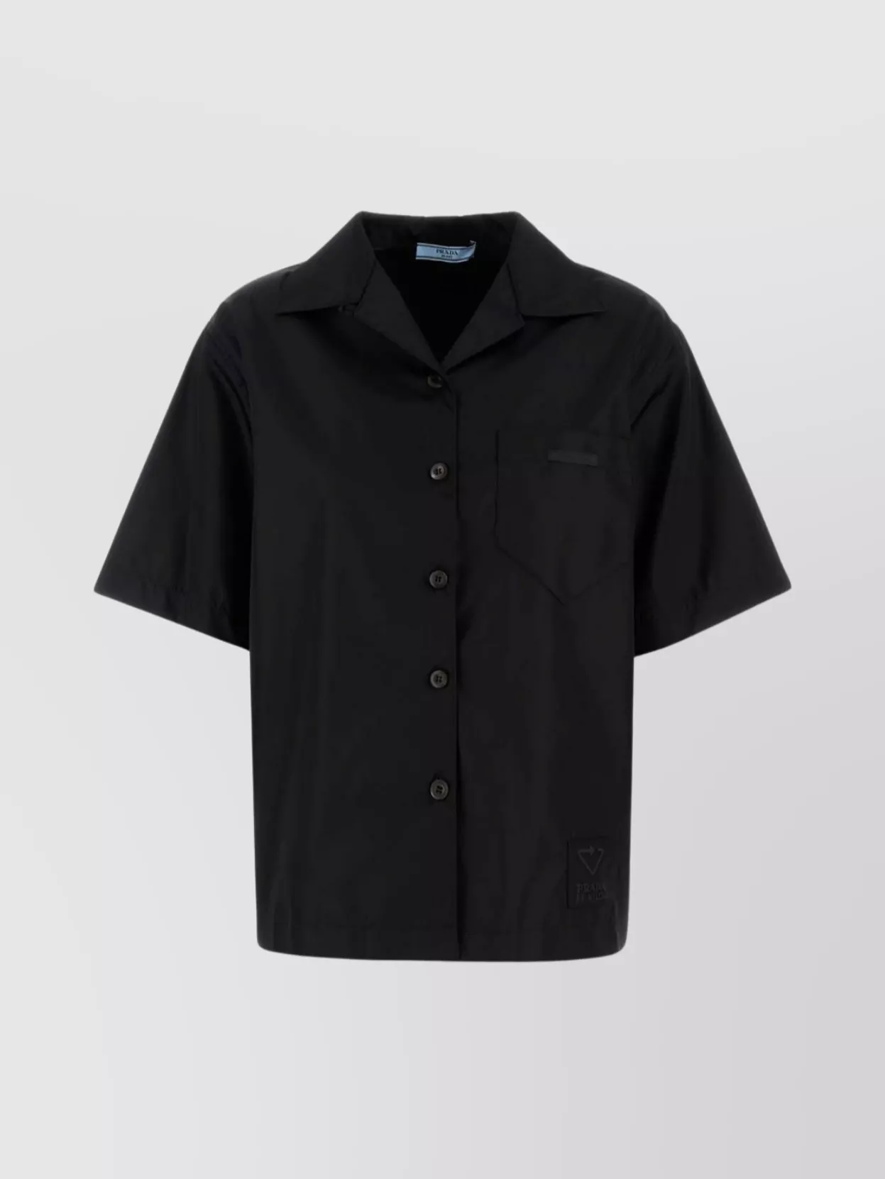 Prada Gabardine Shirt With Chest Pocket And Short Sleeves In Black