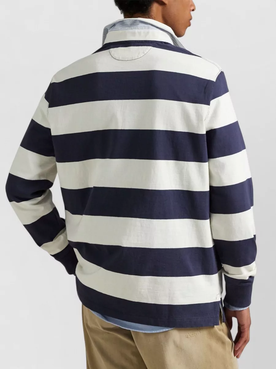 Ralph Lauren Rugby Logo Polo Shirt Ribbed Cuffs Stripes