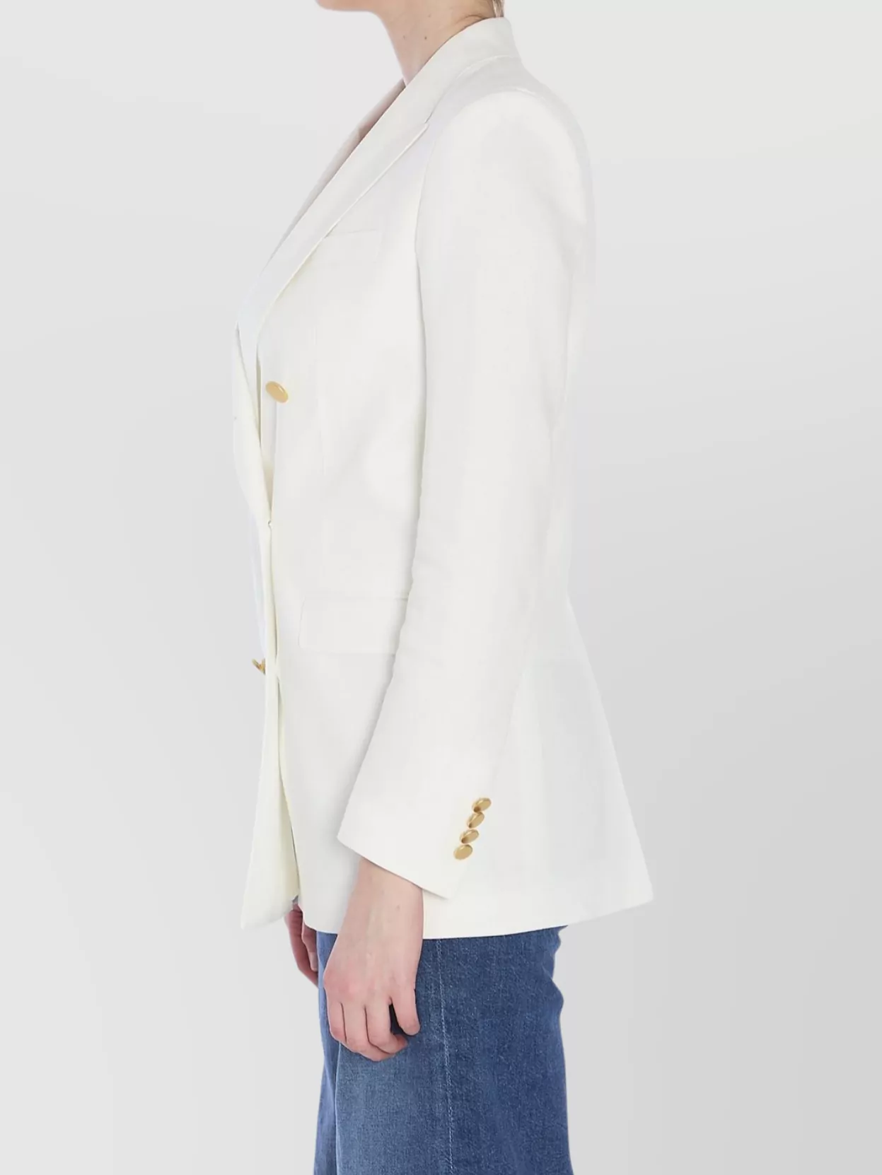 Tagliatore Linen Double-breasted Jacket Golden Buttons In Blue