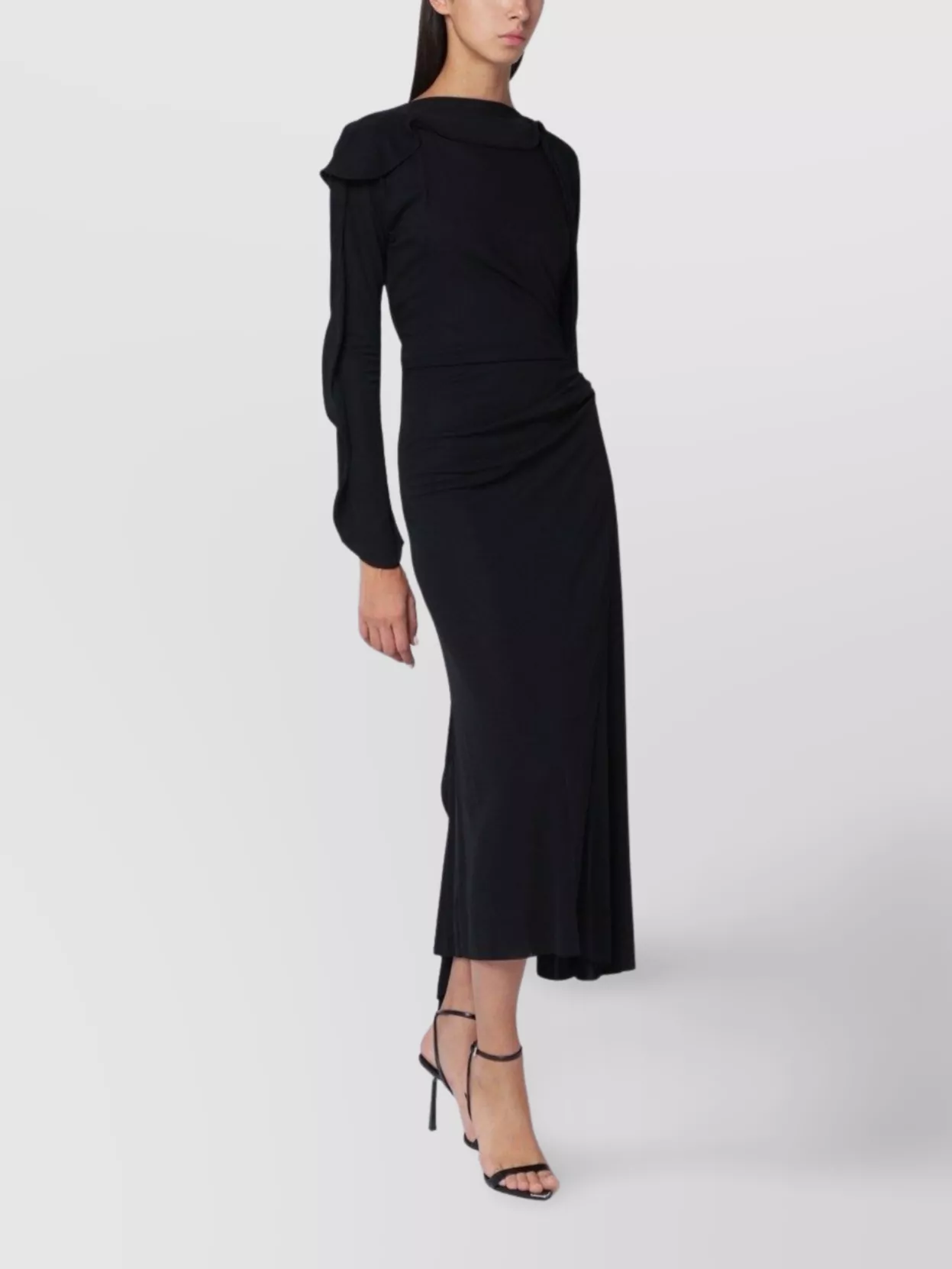 Victoria Beckham Draped Jersey Midi Dress With Asymmetric Hem In Black