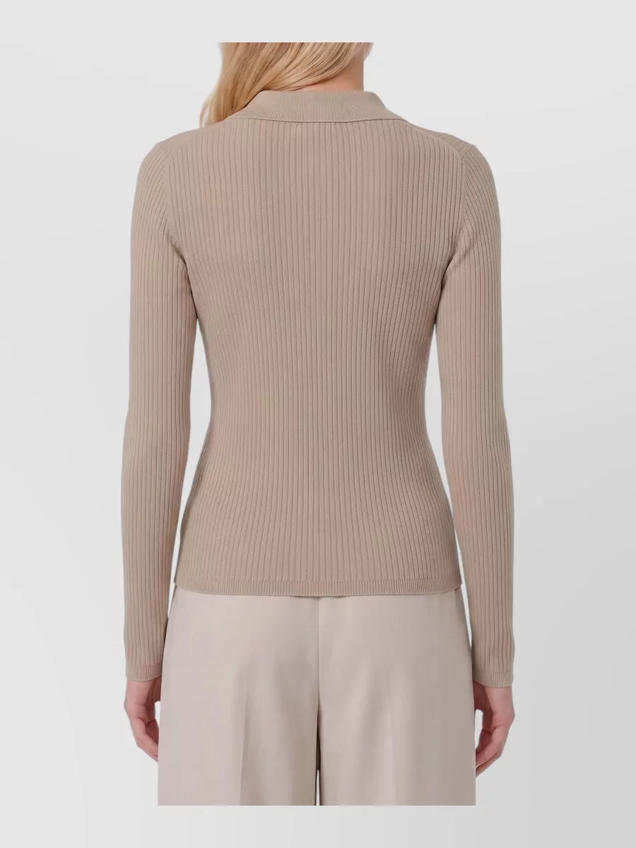Max Mara Cashmere Silk Ribbed Long-Sleeve Polo Sweater